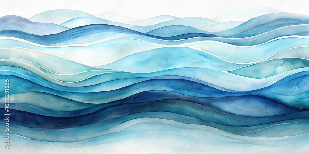 Abstract Watercolor Ocean Waves in Blue Tones A Minimalist Seascape Painting Abstract Watercolor Ocean Waves in Blue Tones A Minimalist Seascape Painting
