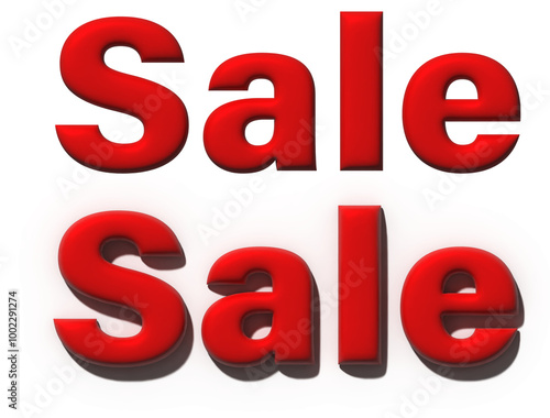 Red 3D text Sale with and without shadow. Suitable for promotions, banners, and retail advertising.