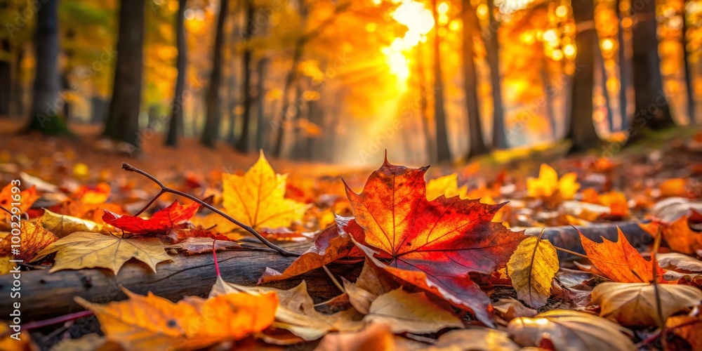 Autumn's Golden Embrace A Single Red Leaf Basking in the Sunlit Forest Floor Autumn's Golden Embrace A Single Red Leaf Basking in the Sunlit Forest Floor