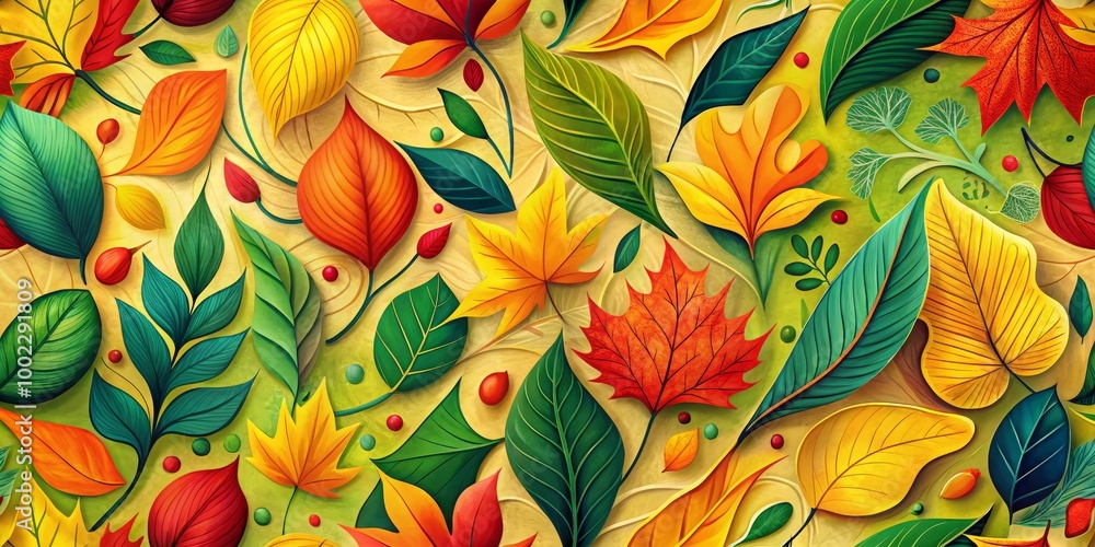 Autumnal Leaves in a Vivid Tapestry of Colors and Shapes A Digital Illustration of Seasonal Transformation Autumnal Leaves in a Vivid Tapestry of Colors and Shapes A Digital Illustration of Seasonal Transformation