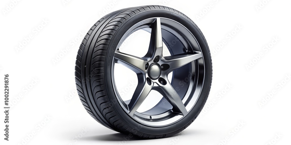 Obraz premium Black and Chrome Alloy Wheel with Tire on White Background