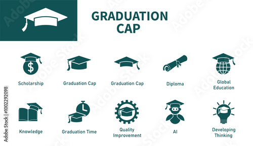 Graduation cap icon. Set of solid vector symbols on education, learning, graduation, diploma, school.