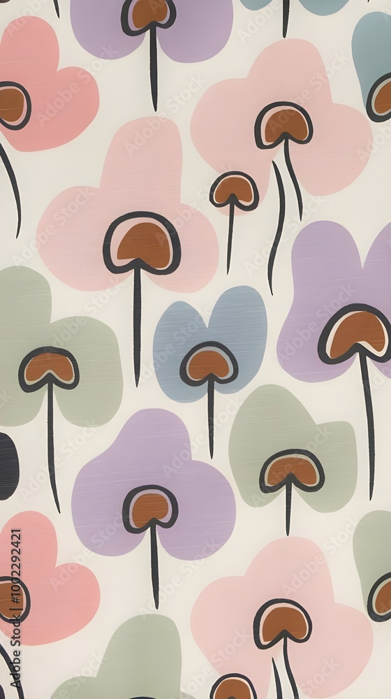 Whimsical Floral Pattern Design on Cream Background: Oversized Abstract Flowers in Playful Colors for Mid-Century Modern Aesthetic Whimsical Floral Pattern Design on Cream Background: Oversized Abstract Flowers in Playful Colors for Mid-Century Modern Aesthetic