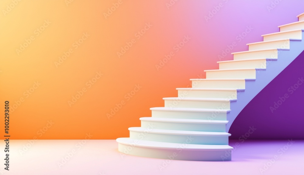 Obraz premium Illustration of a 3D interior with a staircase and door.
