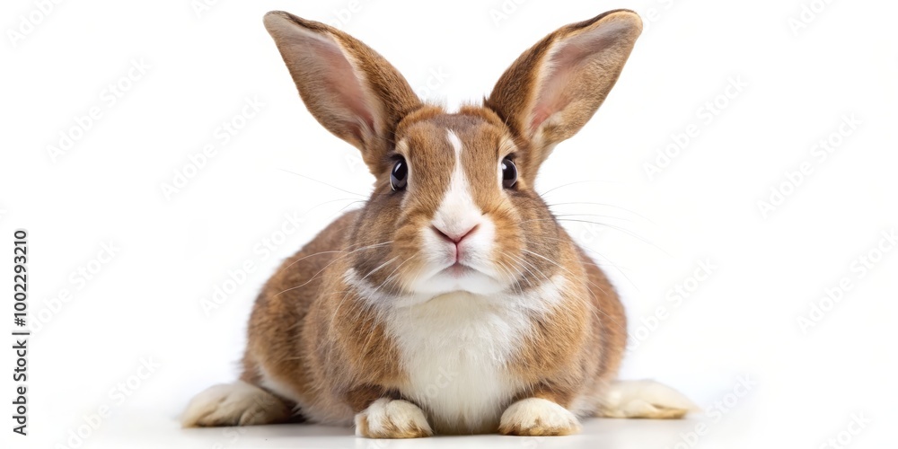 Fototapeta premium Curious Brown and White Rabbit Isolated on White Background
