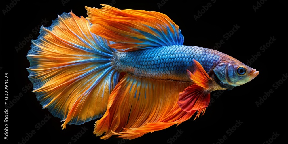 Fototapeta premium Fiery Fin A Vibrant Siamese Fighting Fish Portrait in Dramatic Black and White Composition