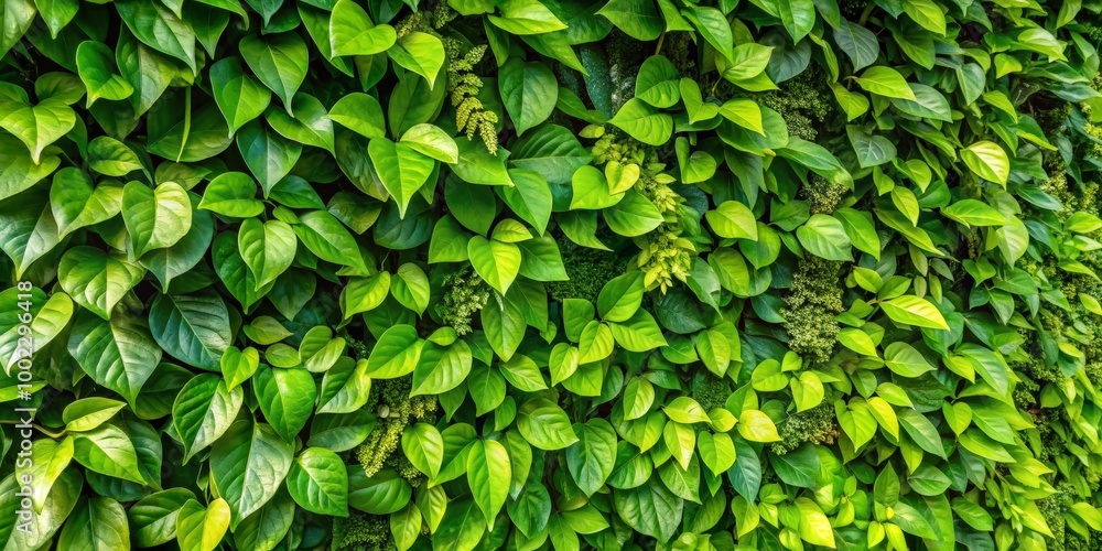 Fototapeta premium Lush Green Foliage Wall - A Close Up Texture of Vibrant Green Leaves