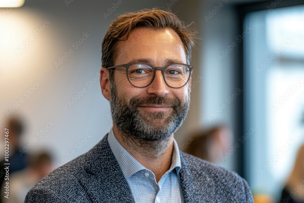 Close-up Portrait of a Smiling Man with Glasses and a Beard Close-up Portrait of a Smiling Man with Glasses and a Beard