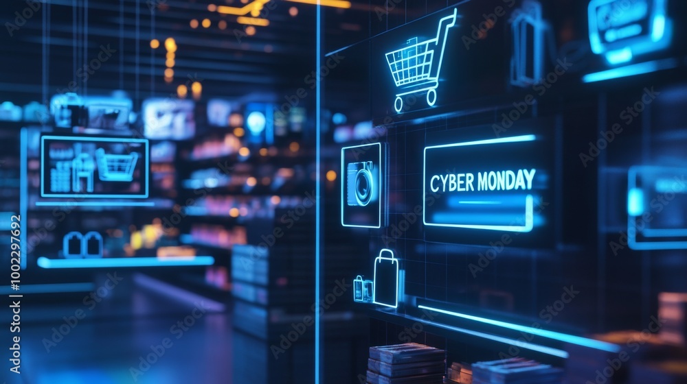 Neon Sign Displaying Cyber Monday Sale in a Store Neon Sign Displaying Cyber Monday Sale in a Store