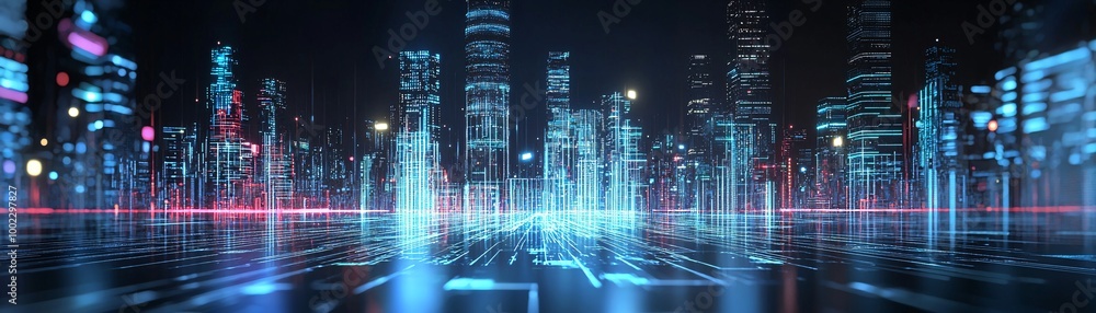 Fototapeta premium 27. Advanced AI metropolis, digital integration, futuristic technology, holographic networks