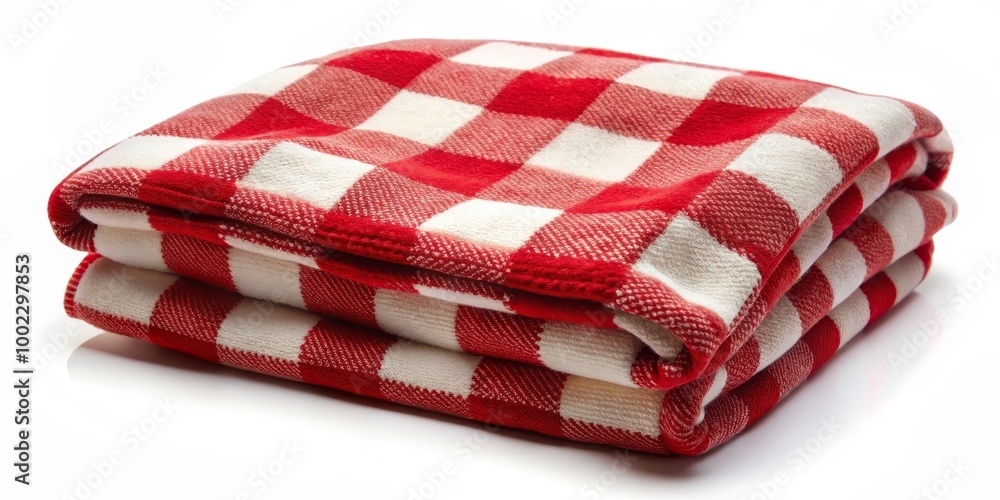 Red and White Checkered Blanket Folded on a White Background Red and White Checkered Blanket Folded on a White Background