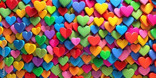 Rainbow of Hearts 3D Rendered Colorful Heart Shapes Abstract Background