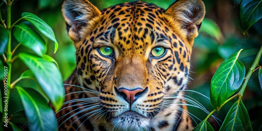 Fototapeta premium The Emerald Eyes of a Hidden Leopard