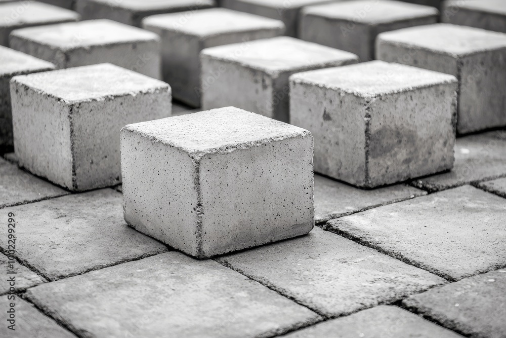 Abstract concept of cement block in concrete cube shape on the floor background texture Abstract concept of cement block in concrete cube shape on the floor background texture