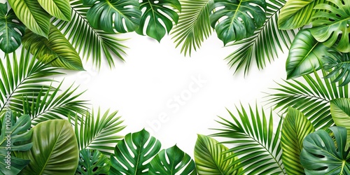 Tropical Green Leaves Frame - A White Background with Lush Greenery