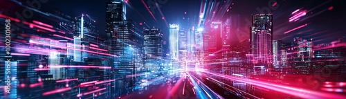 50. AI-powered urban environment  futuristic city  innovative technology  holographic displays