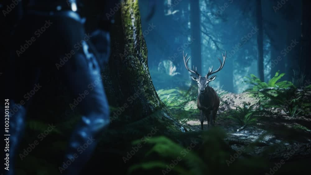 A vampire lurks in the dark forest under the enchanting glow of the moon at midnight A vampire lurks in the dark forest under the enchanting glow of the moon at midnight
