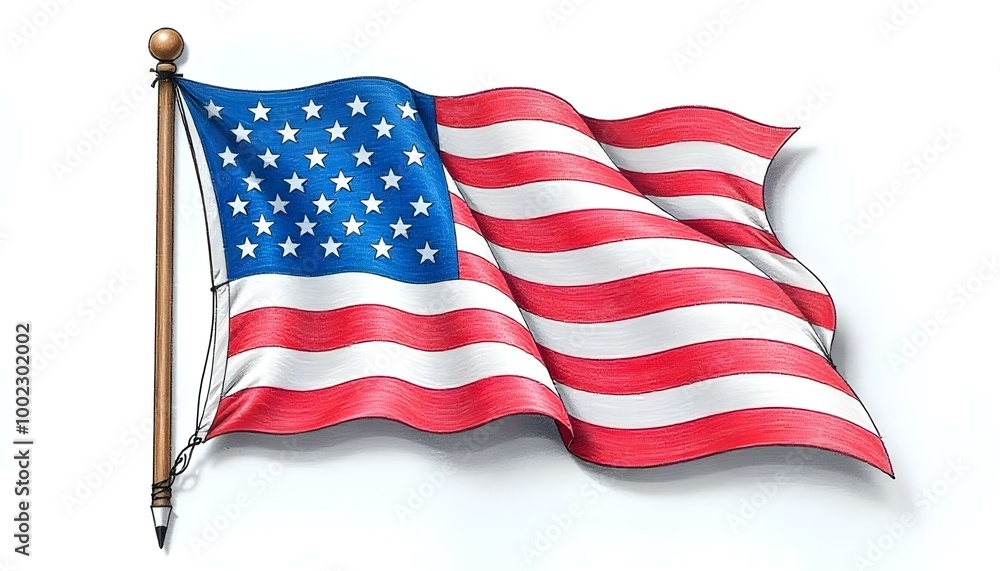 Fototapeta premium Hand drawn doodle American flag isolated on a white background