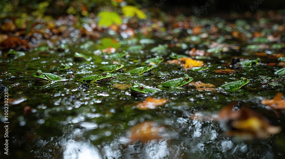 A close-up of wet leaves on the ground A close-up of wet leaves on the ground
