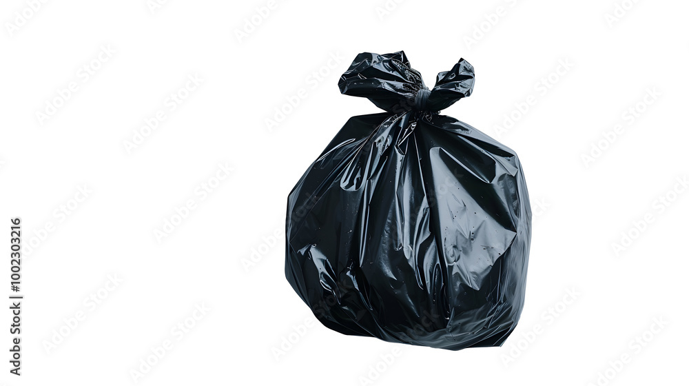 Isolated white background with empty space black trash bag Isolated white background with empty space black trash bag