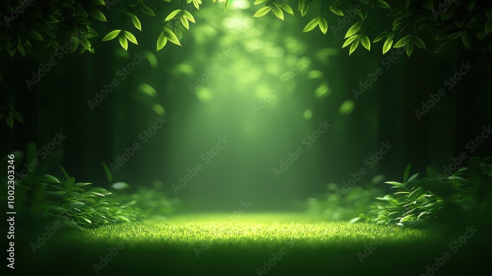 Fototapeta premium Serene Whispering Forest Path in Soft Green Light