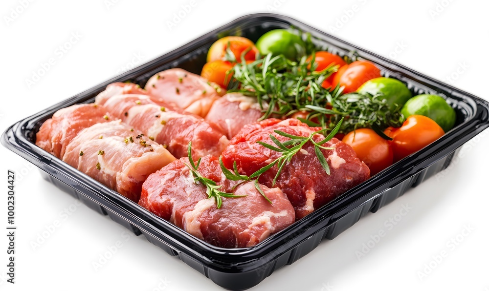 Packaged meat. white background , Generative AI Packaged meat. white background , Generative AI