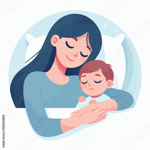 mother accompanying her child to sleep