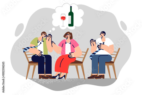 Members alcoholics anonymous club support new member of community, embarrassed by presence addiction