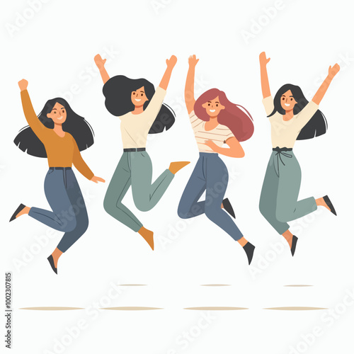 character of a schoolgirl, cheerful, jumping, happy, successful