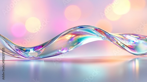 The abstract wallpaper shows wavy glass shapes isolated on white background in 3D. Macro design element, stock image