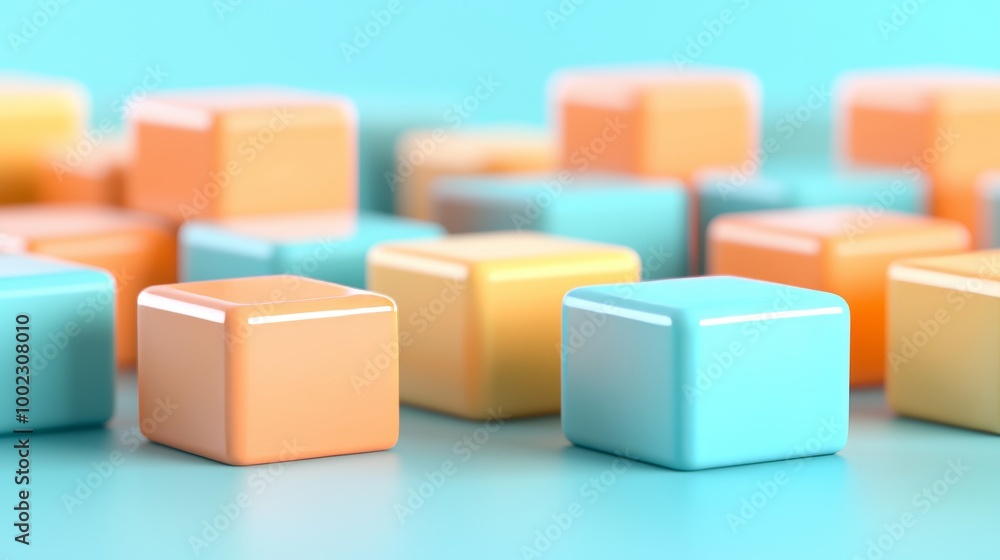 Fototapeta premium A 3d render showing an abstract geometric background and translucent glass with a colorful gradient as well as simple cube square shapes