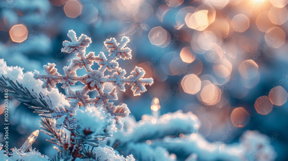 Scenic christmas background with colorful snowflakes and white snowy nature Scenic christmas background with colorful snowflakes and white snowy nature