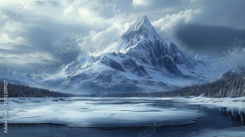 Wallpaper Mural A Snow-Covered Mountain Peak Reflecting in a Frozen Lake Torontodigital.ca