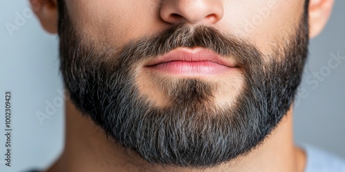 Close-up: A Rugged Look - A man's beard takes center stage in this captivating closeup, showcasing the intricate details and textures of a well-groomed beard. The image exudes masculinity, confidence.