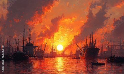 Wallpaper Mural Silhouetted ships in a harbor at sunset. Torontodigital.ca