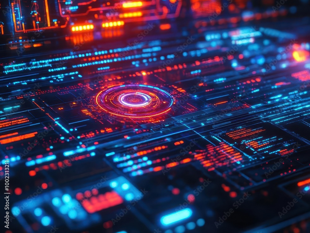 Cybersecurity monitoring center with digital firewalls and holographic threat analysis Futuristic Hologram Neon Cybersecurity monitoring center with digital firewalls and holographic threat analysis Futuristic Hologram Neon