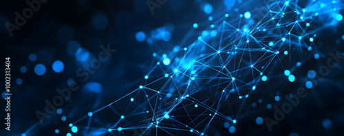 Wallpaper Mural Abstract blue network connections with glowing dots and particles in digital space Torontodigital.ca