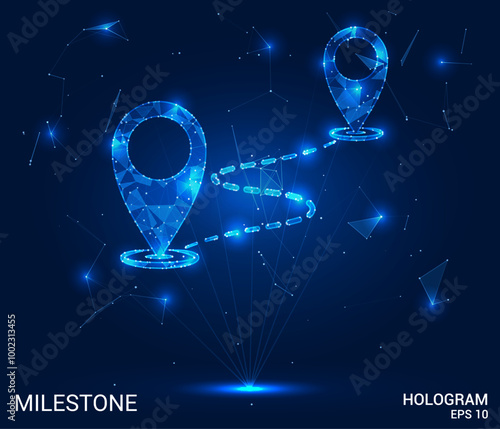 Hologram milestone. Milestone made of polygons, triangles, dots, and lines. Low-poly milestone structure of connections. Technology concept vector.