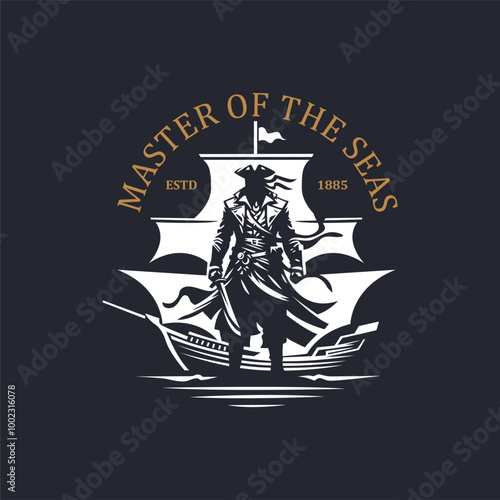 lustrate a emblem-style pirate ship, Pirate Inside his Sailing Ship