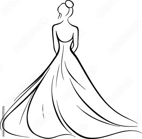 back of the bridal dress line drawing