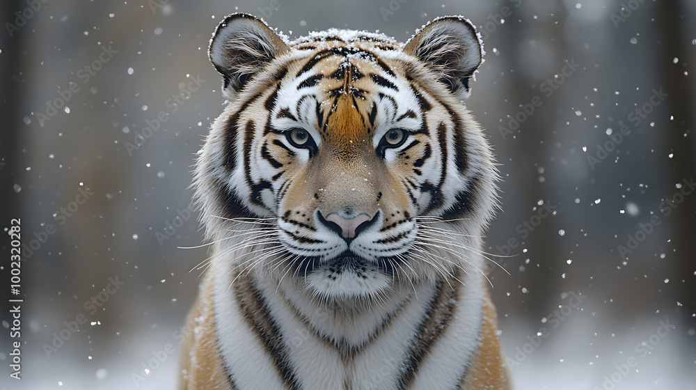 A Majestic White Tiger Stands Proudly in the Snow, Facing Forward with Intense Gaze, Showcasing Its Striking Stripes and Beautiful Fur in a Close-Up Shot, Capturing the Essence of Nature’s Beauty and A Majestic White Tiger Stands Proudly in the Snow, Facing Forward with Intense Gaze, Showcasing Its Striking Stripes and Beautiful Fur in a Close-Up Shot, Capturing the Essence of Nature’s Beauty and