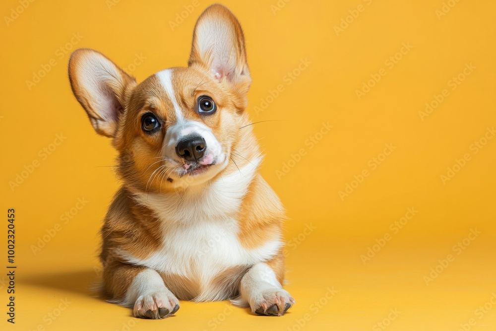 Confused Puppy Surrounded by Question Marks on Vibrant Yellow Background Confused Puppy Surrounded by Question Marks on Vibrant Yellow Background