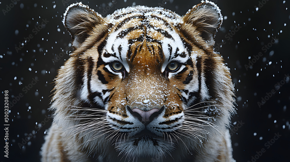 A Majestic White Tiger Stands Proudly in the Snow, Facing Forward with Intense Gaze, Showcasing Its Striking Stripes and Beautiful Fur in a Close-Up Shot, Capturing the Essence of Nature’s Beauty and A Majestic White Tiger Stands Proudly in the Snow, Facing Forward with Intense Gaze, Showcasing Its Striking Stripes and Beautiful Fur in a Close-Up Shot, Capturing the Essence of Nature’s Beauty and