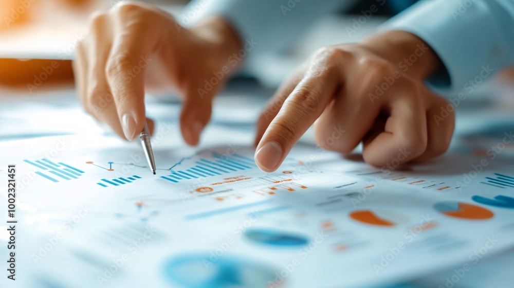 Hands Pointing at Key Elements in Business Documents Hands Pointing at Key Elements in Business Documents
