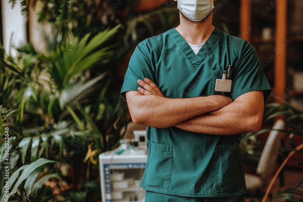 A Healthcare Professional in Green Scrubs with Arms Crossed A Healthcare Professional in Green Scrubs with Arms Crossed