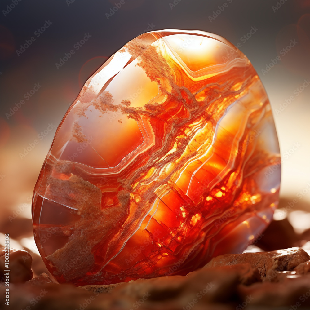 Polished orange carnelian stone with natural layered patterns Polished orange carnelian stone with natural layered patterns
