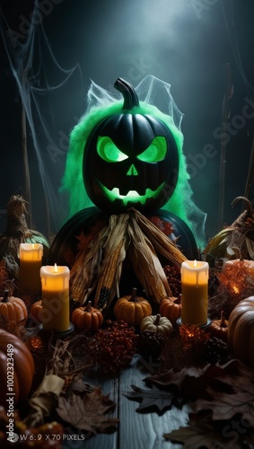 halloween pumpkin and candle