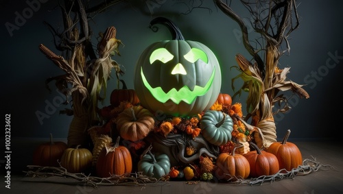 halloween pumpkin on a tree