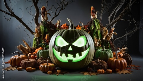 halloween pumpkin on a tree