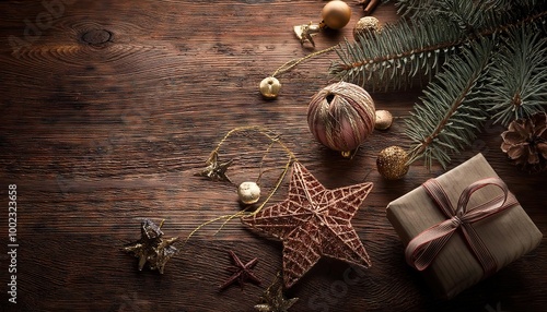 Christmas decoration on wooden background